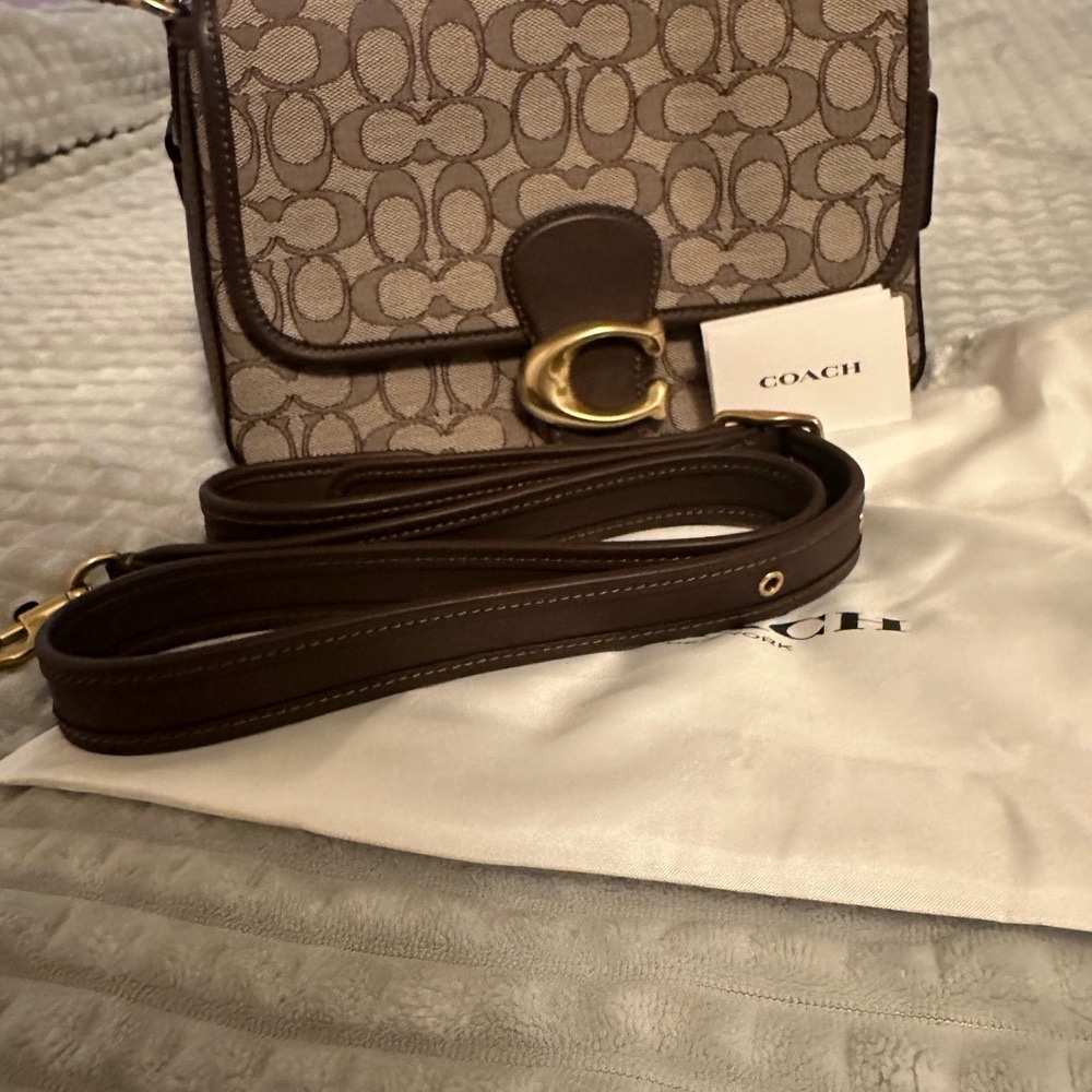 Coach Signature Canvas Brown Crossbody Shoulder Bag with Gold Hardware